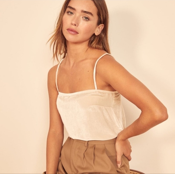 Reformation Tops - Reformation Ross Velvet Silk Cami Top Beige Neutral‎ Straight Neckline Size M